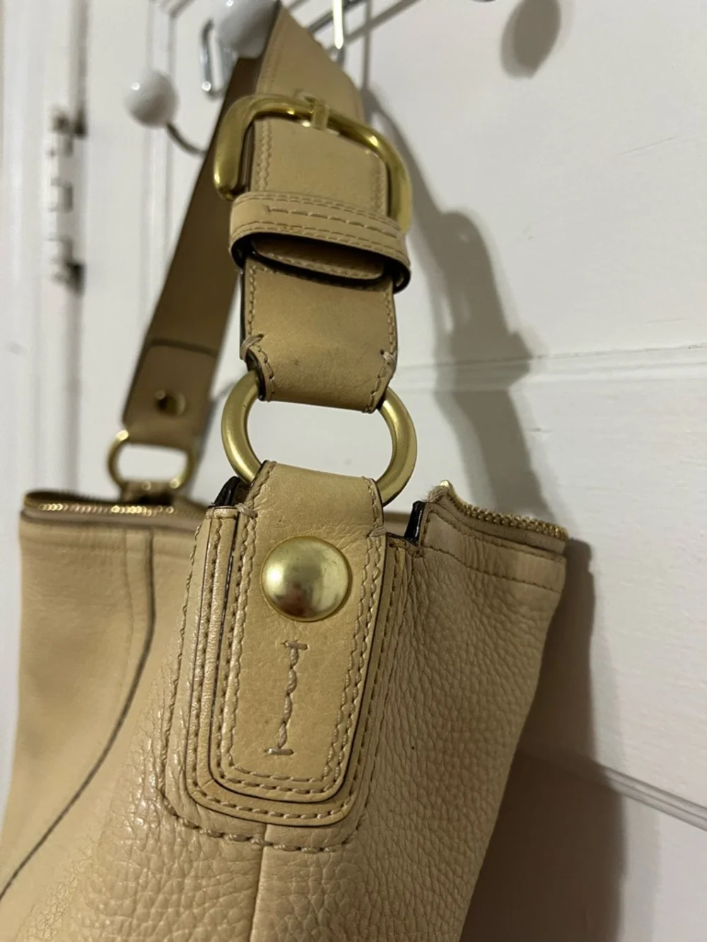 Coach Pebbled Leather Shoulder Bag - Tan